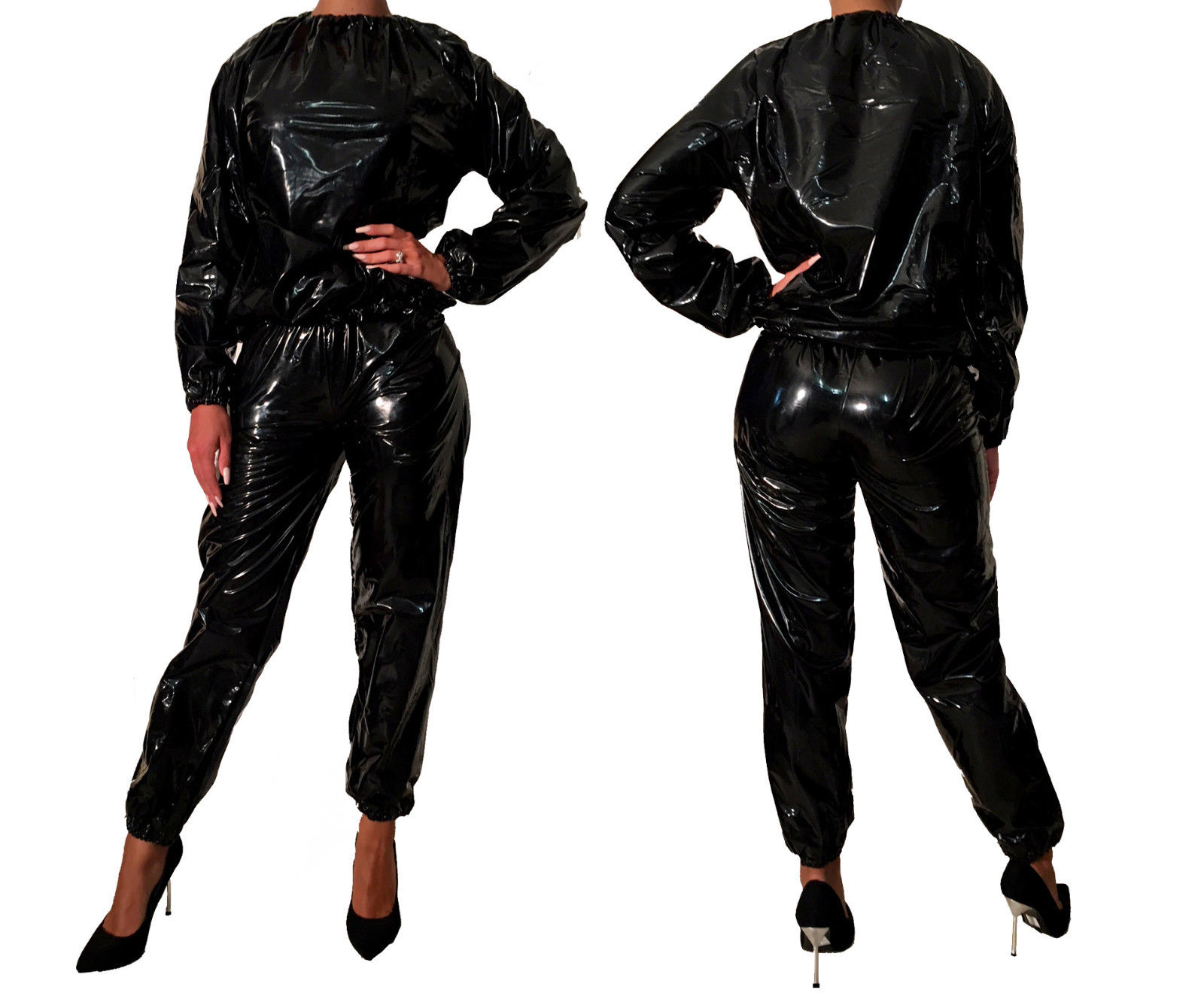 PVC-Anzug, genäht - Schwarz (Lack)