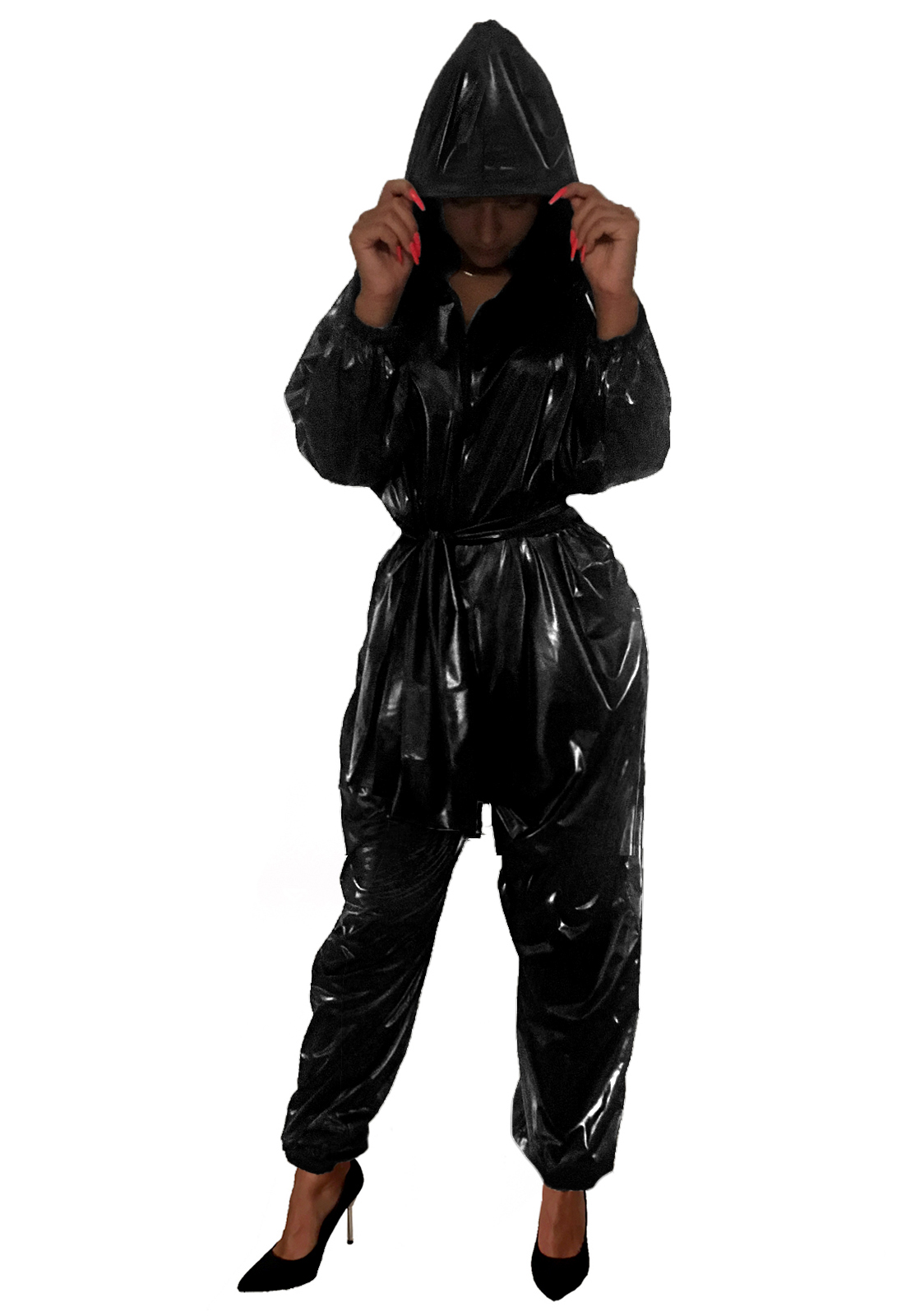 PVC-Spielanzug-Hoody - Schwarz (Lack)