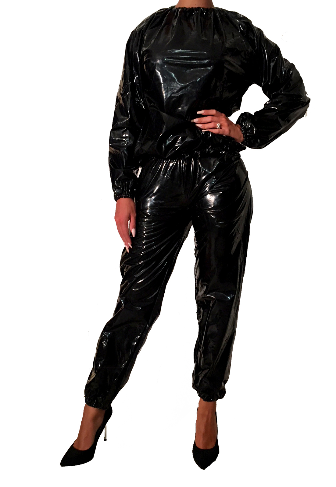 PVC-Anzug, genäht - Schwarz (Lack)