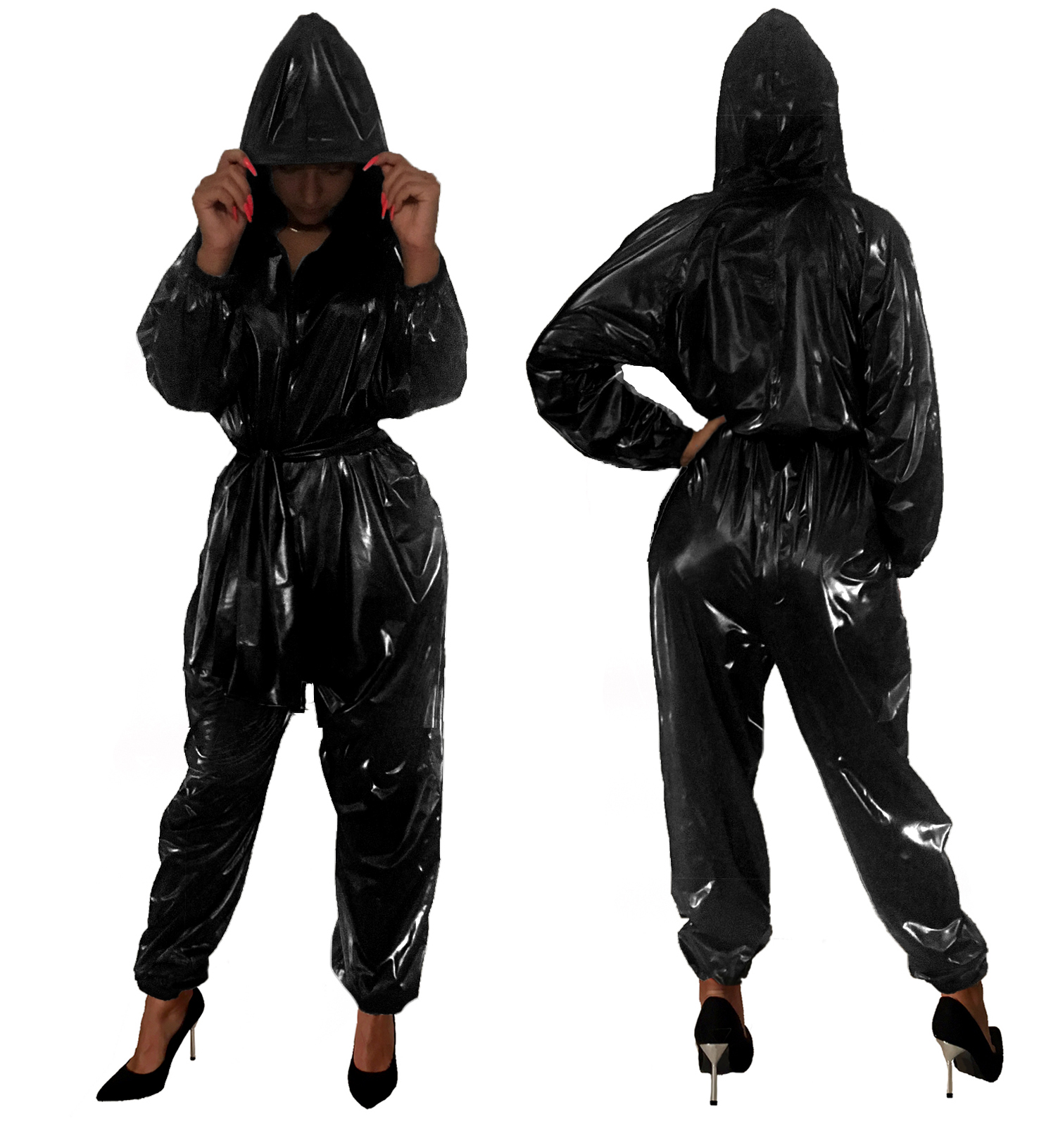 PVC-Spielanzug-Hoody - Schwarz (Lack)