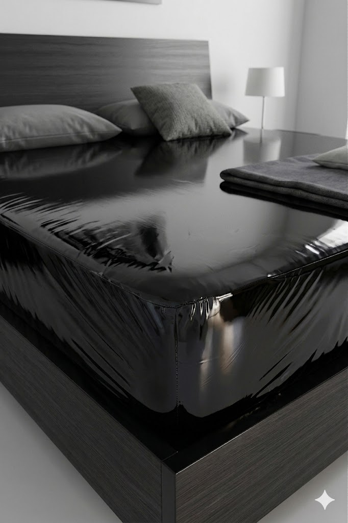PVC bed sheet 140x200x30 cm - black (lacquer)