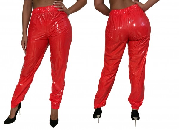 PVC jogging trousers (red / lacquer)